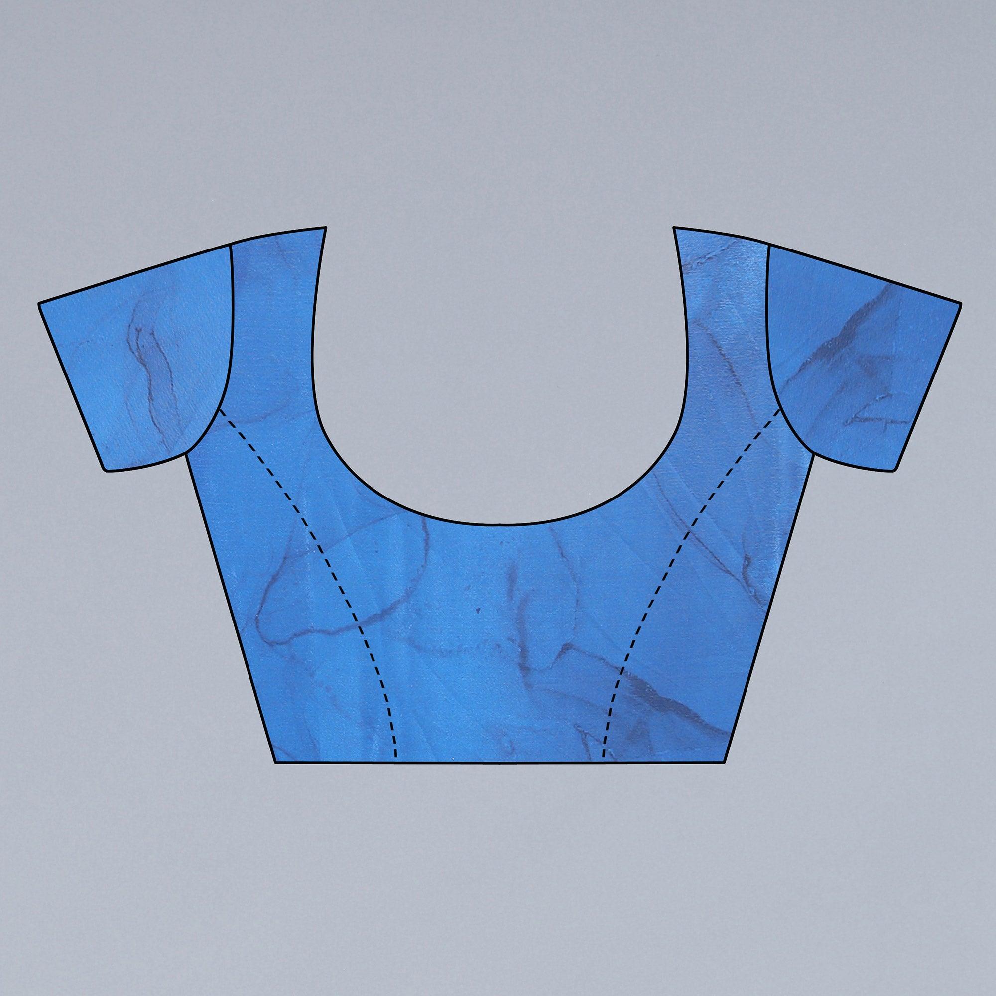 Blue Abtsract Printed Chiffon Half And Half Saree - Peachmode