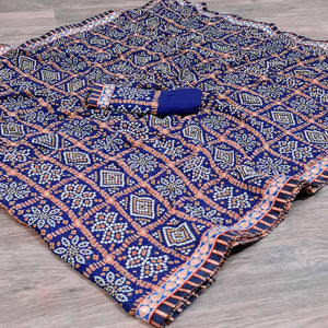 Blue Bandhani Printed Georgette Saree - Peachmode