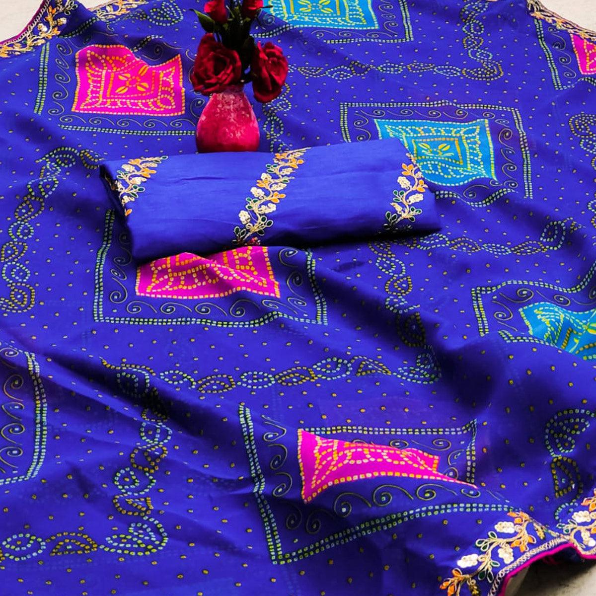 Blue Bandhani Printed Georgette Saree - Peachmode