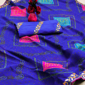 Blue Bandhani Printed Georgette Saree - Peachmode