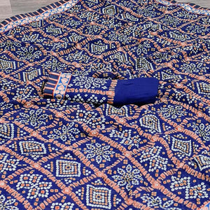 Blue Bandhani Printed Georgette Saree - Peachmode