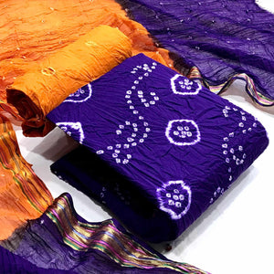 Blue Bandhani Printed Pure Cotton Dress Material - Peachmode