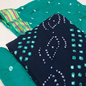 Blue Bandhani Printed Pure Cotton Dress Material - Peachmode