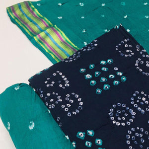 Blue Bandhani Printed Pure Cotton Dress Material - Peachmode