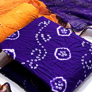 Blue Bandhani Printed Pure Cotton Dress Material - Peachmode