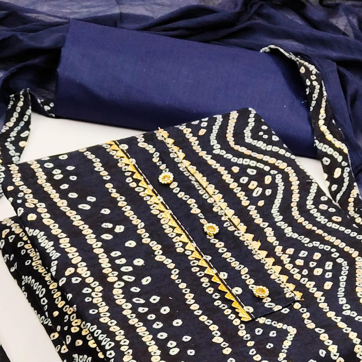 Blue Bandhani Printed Rayon Dress Material - Peachmode