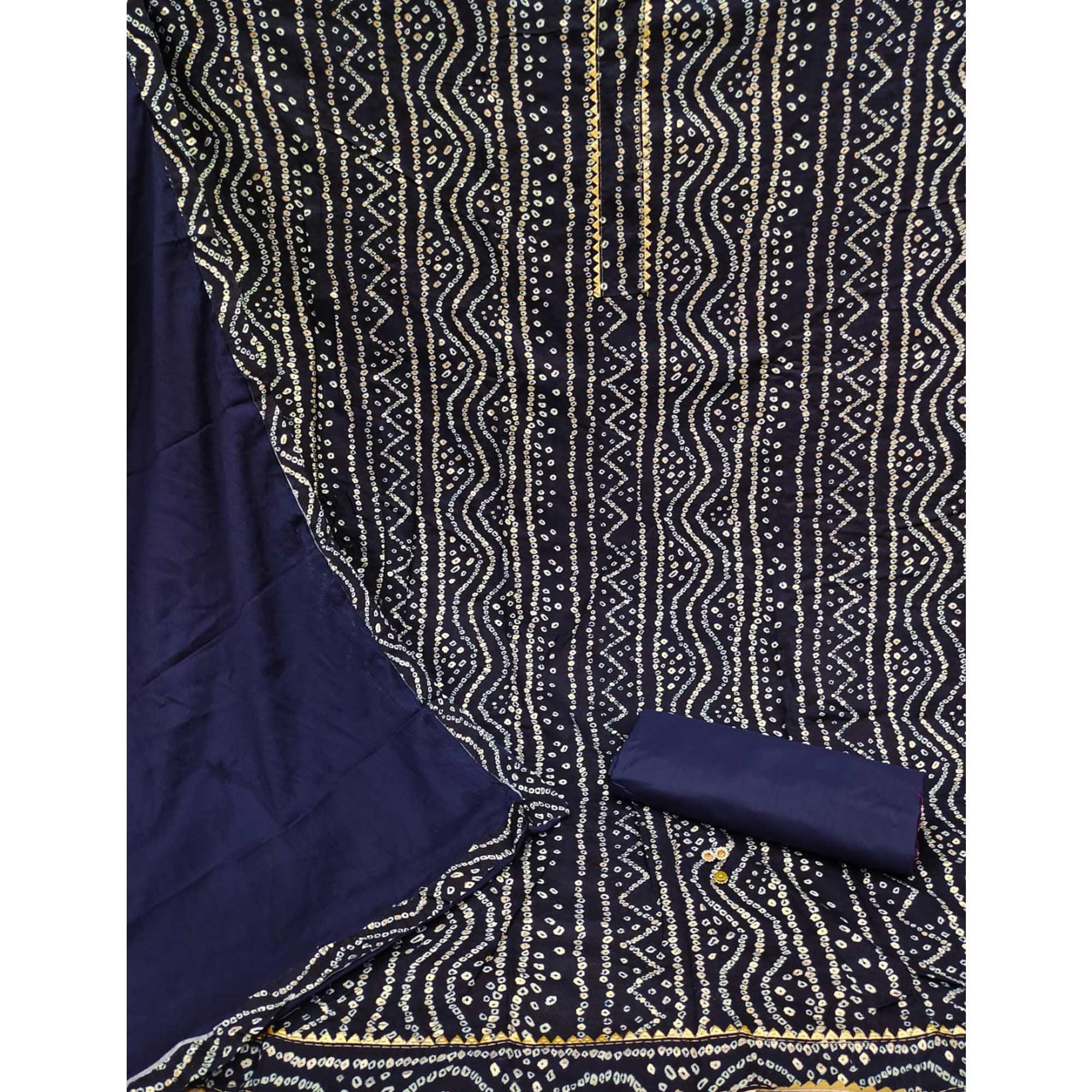 Blue Bandhani Printed Rayon Dress Material - Peachmode