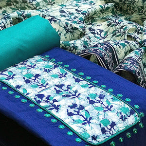 Blue Batik Printed Art Silk Dress Material - Peachmode