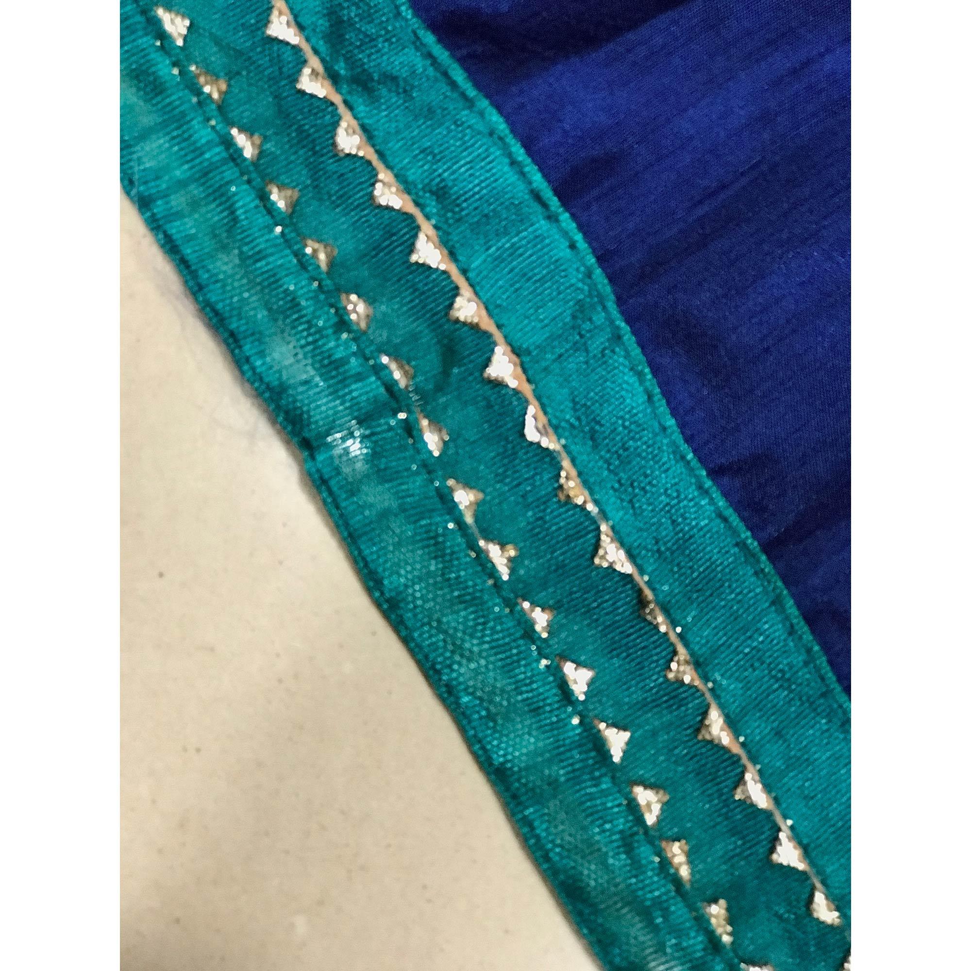 Blue Batik Printed Art Silk Dress Material - Peachmode