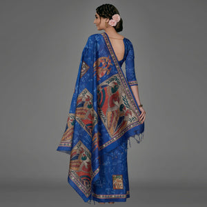 Blue Casual Art Silk Printed Saree With Unstitched Blouse - Peachmode