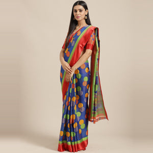 Blue Casual Brasso Printed Saree With Unstitched Blouse - Peachmode