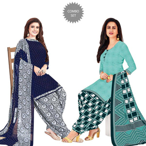 Blue Casual Printed Leon Dress Material Pack Of 2 - Peachmode