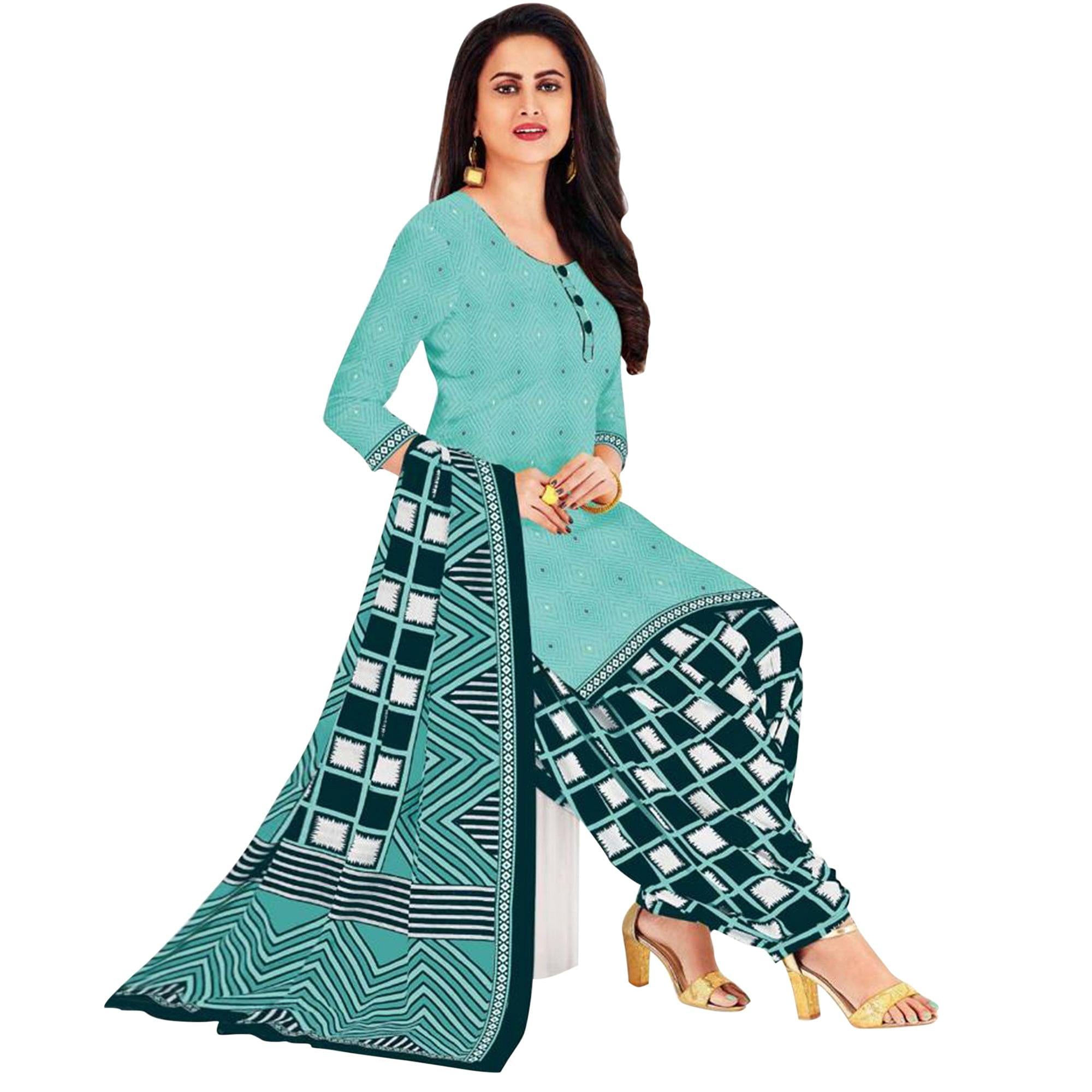 Blue Casual Printed Leon Dress Material Pack Of 2 - Peachmode