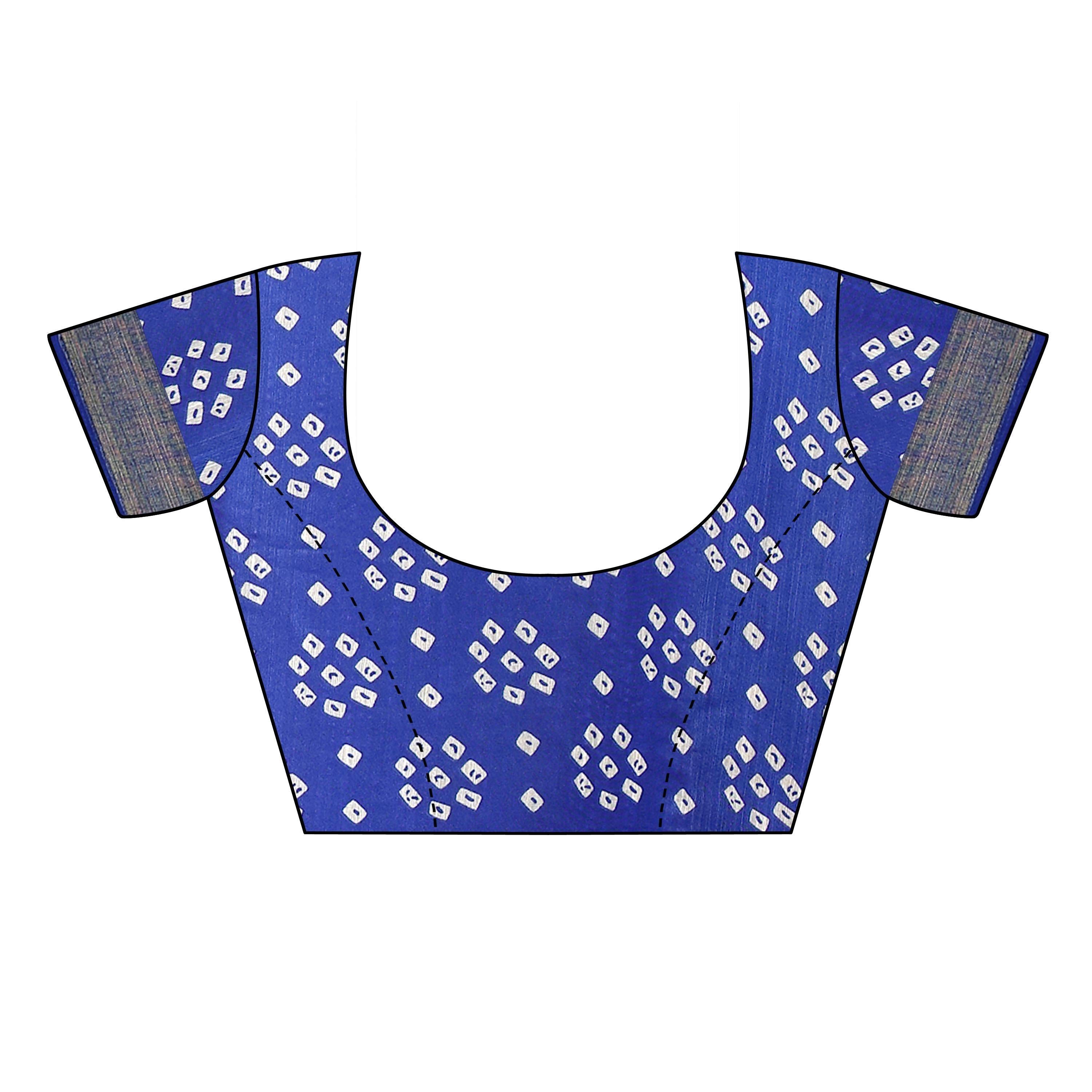 Blue Casual Printed Linen Saree - Peachmode