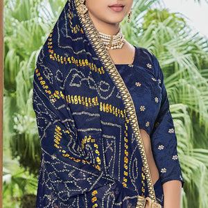 Blue Casual Wear Bandhani Printed Chiffon Saree - Peachmode