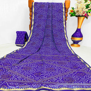 Blue Casual Wear Bandhani Printed Georgette Saree With Designer Border - Peachmode