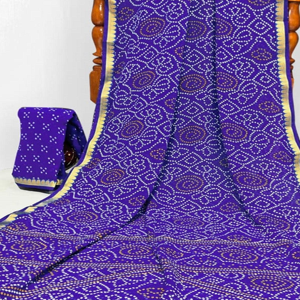 Blue Casual Wear Bandhani Printed Georgette Saree With Designer Border - Peachmode