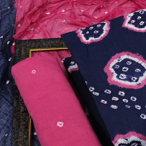 Blue Casual Wear Bandhani Printed Pure Cotton Dress Material - Peachmode