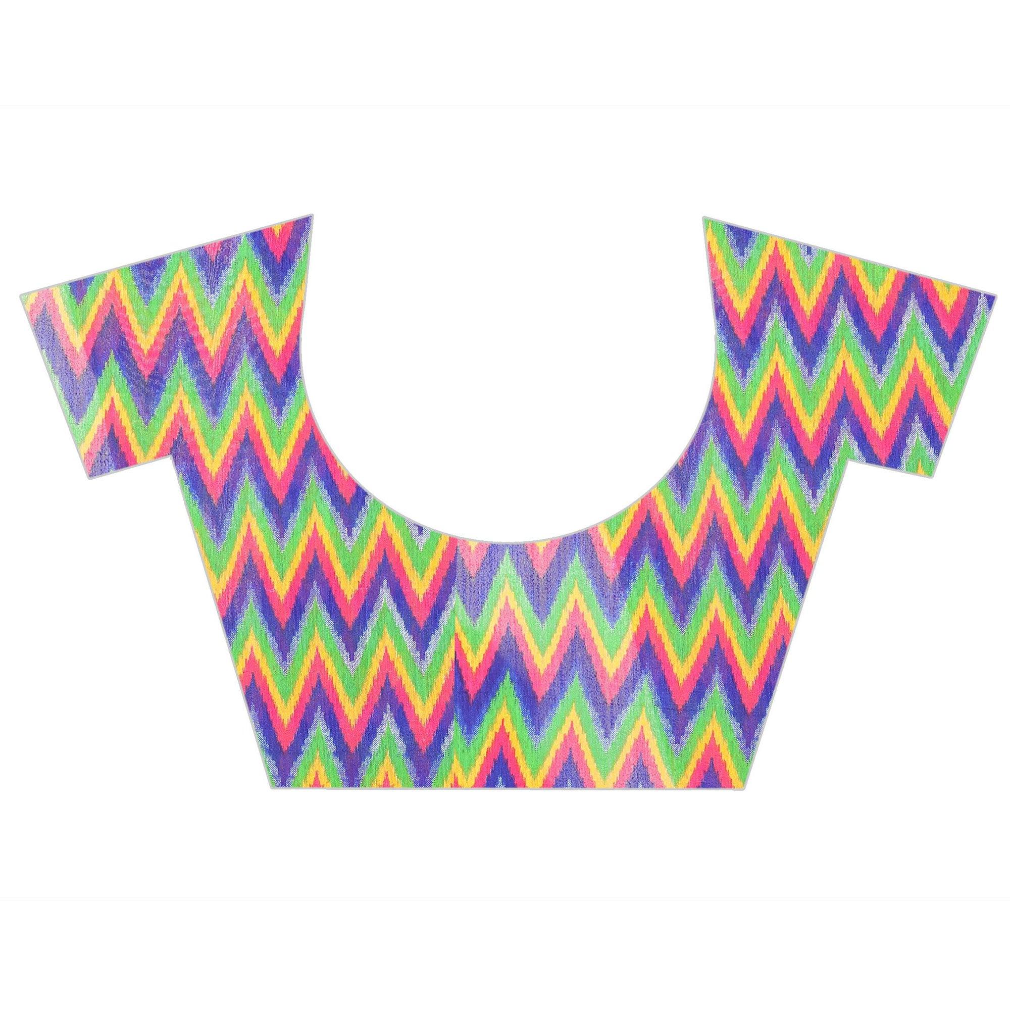 Blue Casual Wear Designer Hand Block Printed Cotton Linen Saree - Peachmode