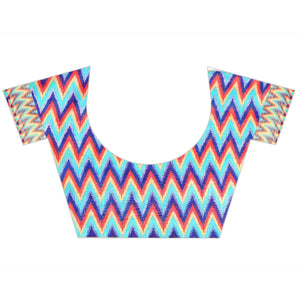 Blue Casual Wear Designer Hand Block Printed Cotton Linen Saree - Peachmode