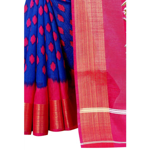 Blue Casual Wear Designer Hand Block Printed Cotton Linen Saree - Peachmode