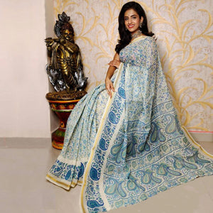 Blue Casual Wear Digital Printed Chanderi Silk Saree - Peachmode