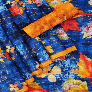 Blue Casual Wear Digital Printed Cotton Silk Saree - Peachmode