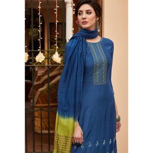 Blue Casual Wear Embroidered Georgette Suit - Peachmode