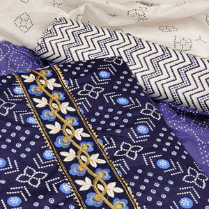 Blue Casual Wear Embroidery With Print Cotton Dress Material - Peachmode