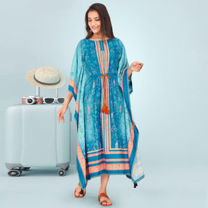 Blue Casual Wear Floral Digtial Printed Modal Kaftan Kurti - Peachmode