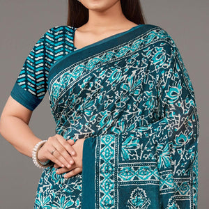 Blue Casual Wear Floral Printed Art Silk Saree - Peachmode