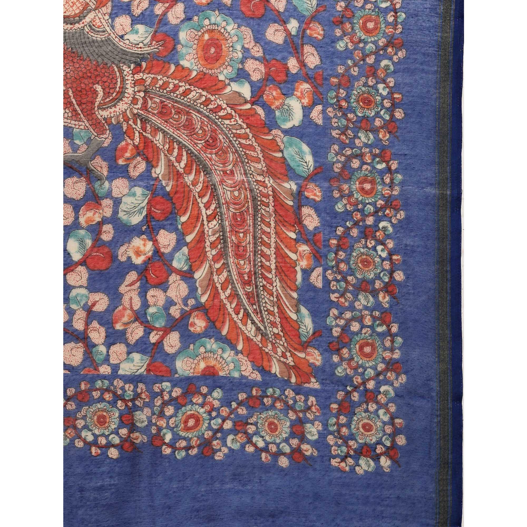Blue Casual Wear Floral Printed Cotton Saree - Peachmode