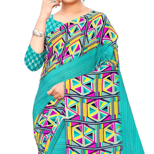 Blue Casual Wear Geometric Printed Georgette Saree - Peachmode