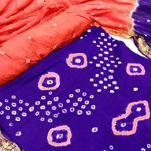 Blue Casual Wear Hand Bandhej Cotton Dress Material - Peachmode