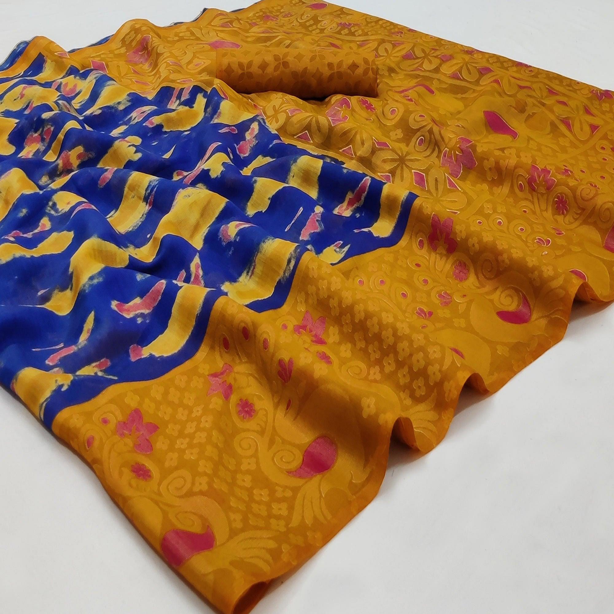 Blue Casual Wear Printed Art Silk Saree - Peachmode