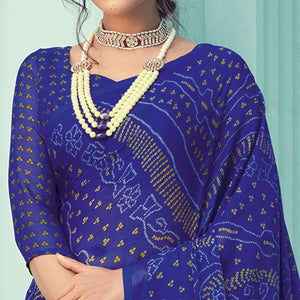 Blue Casual Wear Printed Chiffon Bandhani Saree - Peachmode