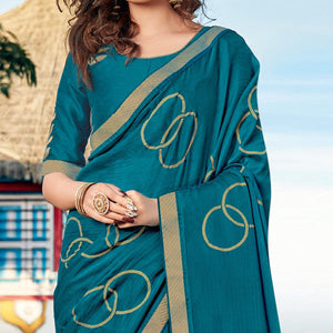 Blue Casual Wear Printed Chiffon Saree - Peachmode