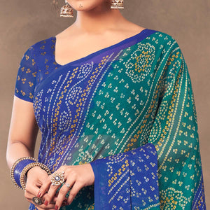 Blue Casual Wear Printed Chiffon Saree - Peachmode