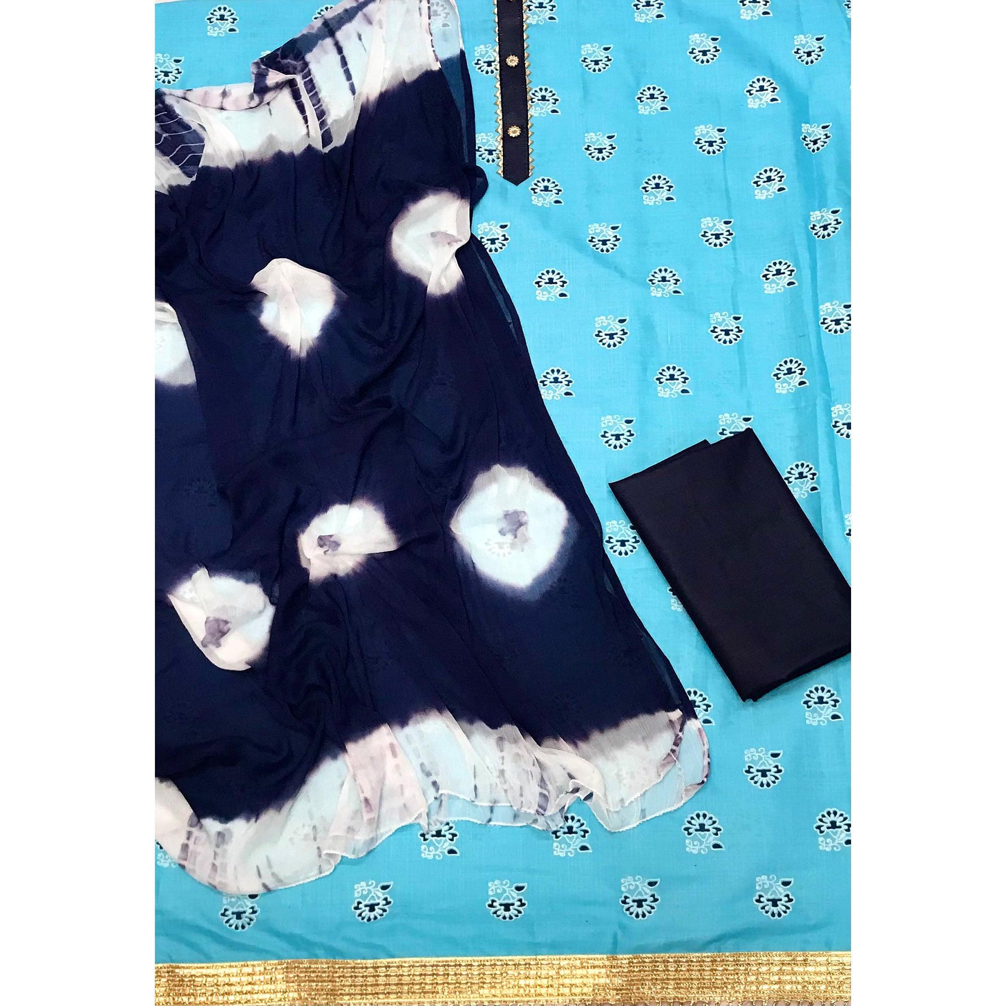 Blue Casual Wear Printed Cotton Dress Material - Peachmode