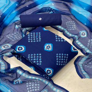 Blue Casual Wear Printed Cotton Patiala Suit - Peachmode