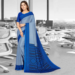 Blue Casual Wear Printed Crepe Saree - Peachmode