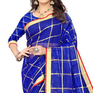 Blue Casual Wear Printed Doriya Cotton Saree - Peachmode