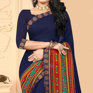 Blue Casual Wear Printed Georgette Designer Saree - Peachmode