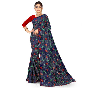 Blue Casual Wear Printed Georgette Saree - Peachmode