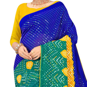Blue Casual Wear Printed Georgette Saree - Peachmode