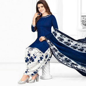 Blue Casual Wear Printed Leon Patiala Dress Material - Peachmode