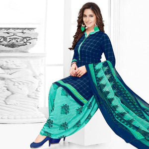 Blue Casual Wear Printed Leon Patiala Dress Material - Peachmode