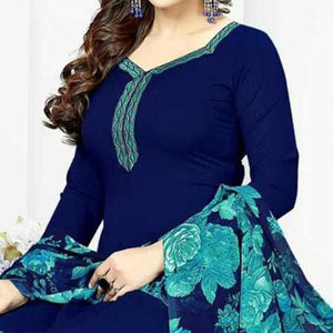 Blue Casual Wear Printed Leon Patiala Dress Material - Peachmode