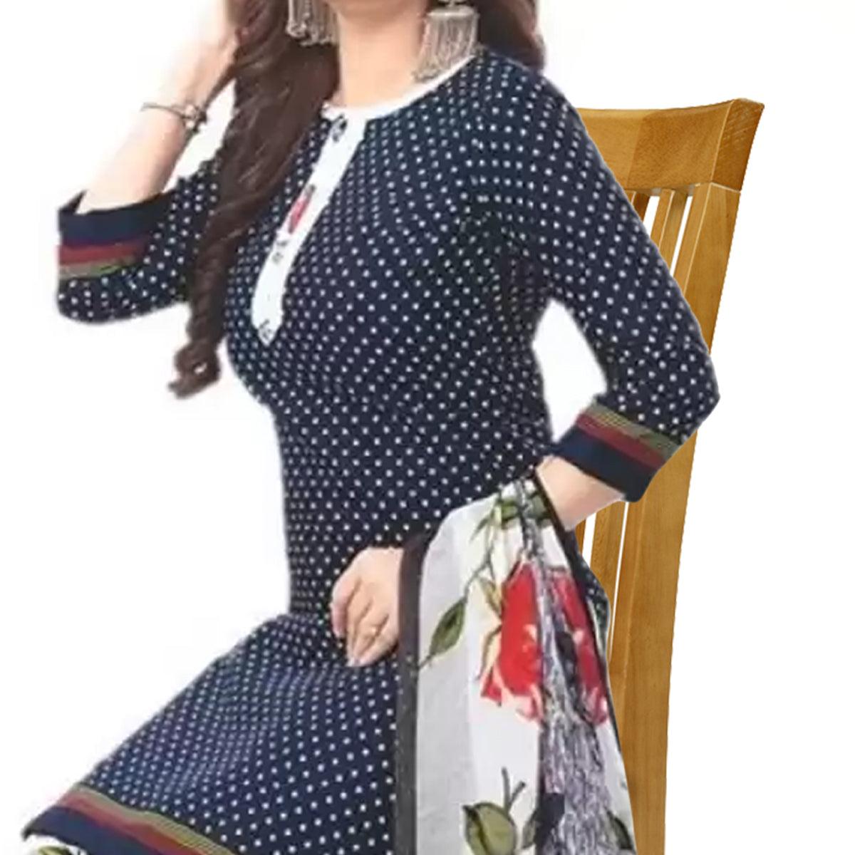 Blue Casual Wear Printed Leon Patiala Dress Material - Peachmode