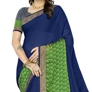 Blue Casual Wear Printed Rangoli Silk Saree - Peachmode